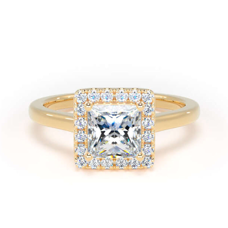 Princess Diamond Engagement Ring, Plain Shoulder Halo | PHP02