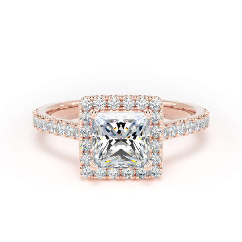 Princess Diamond Engagement Ring, Shoulder Set Halo | PHW01