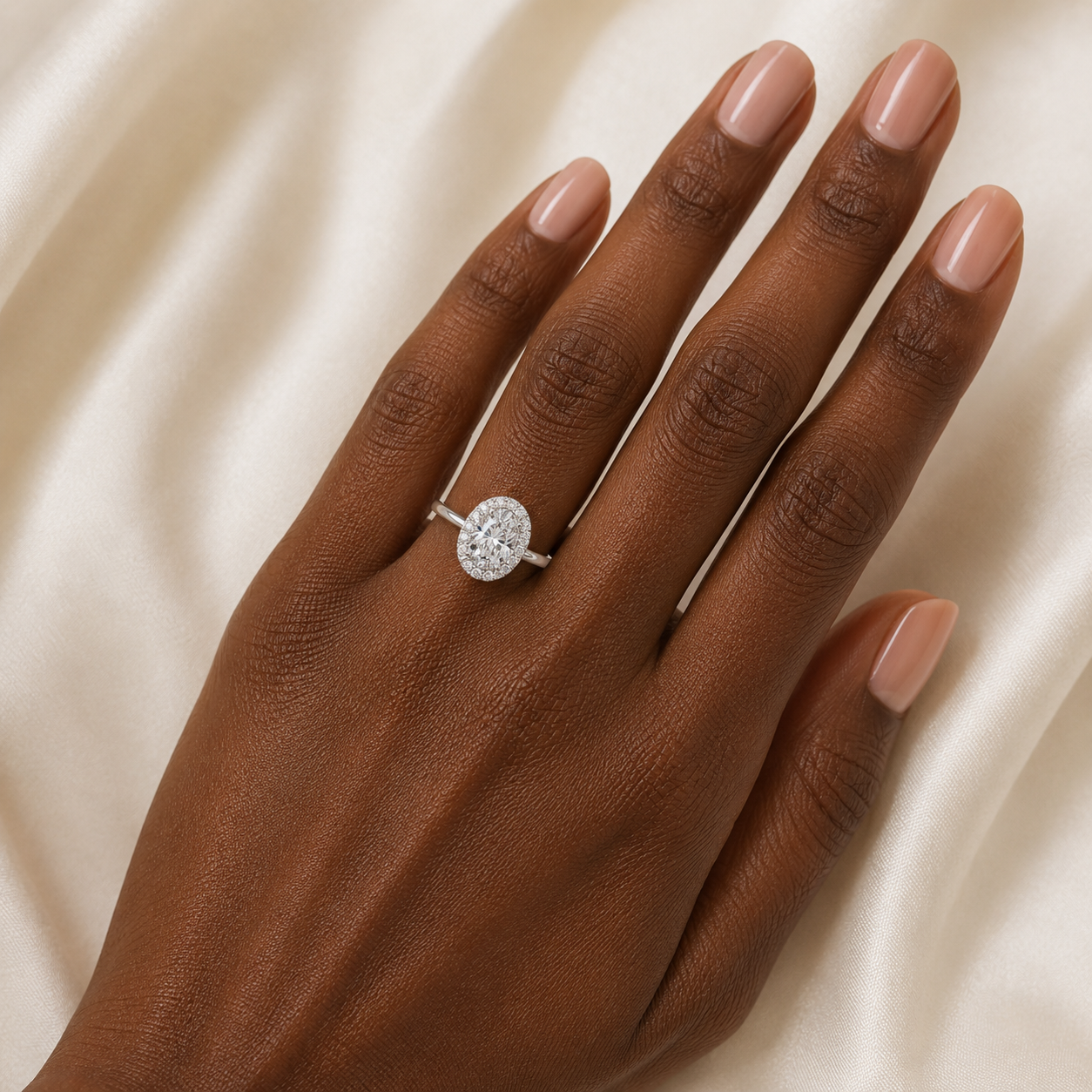 Oval Diamond Engagement Ring, Plain Band Halo | OHP01