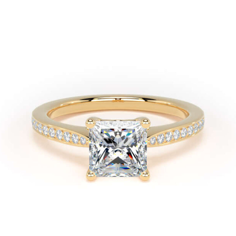 Princess Diamond Engagement Ring, Grain Shoulder Set Pinched | PSG02
