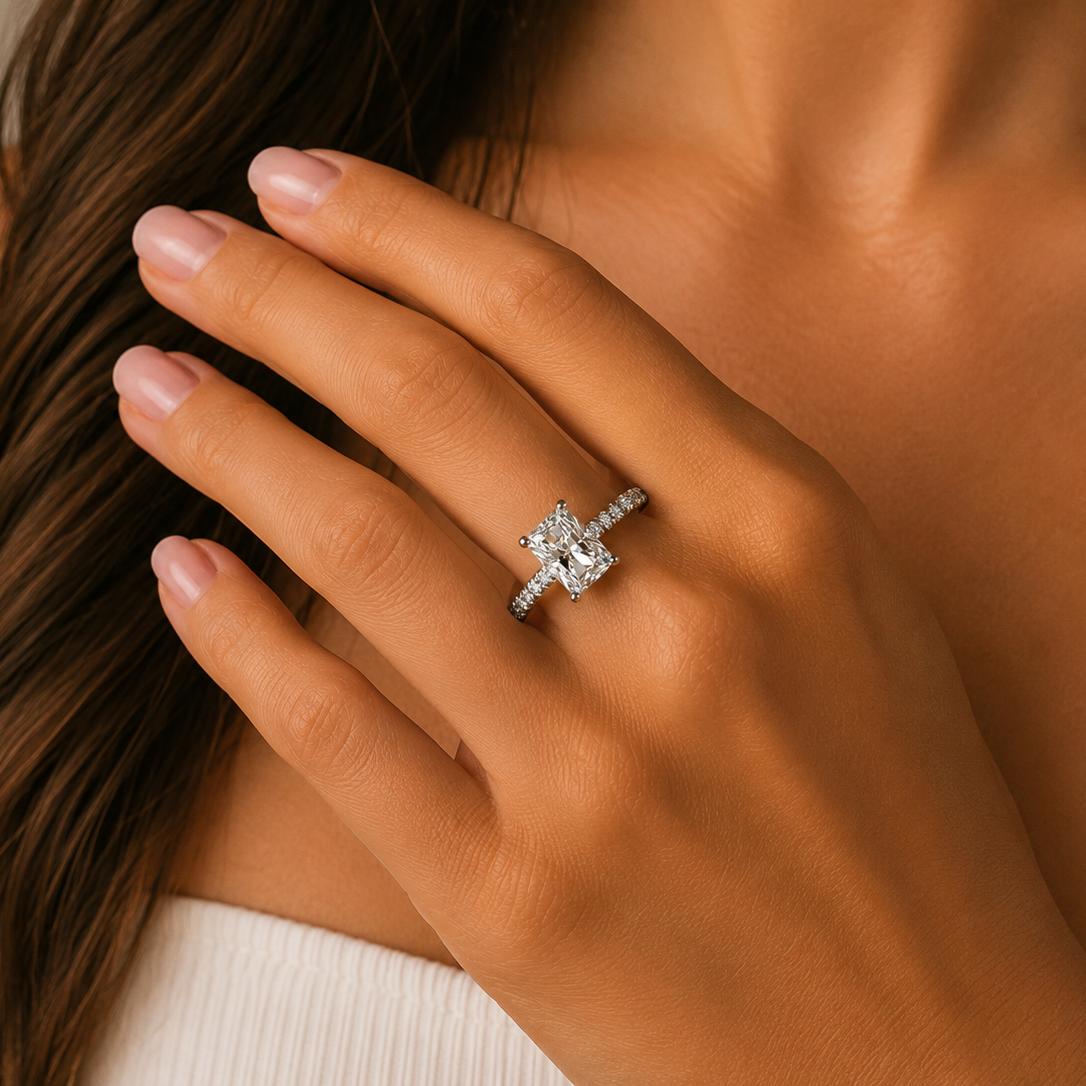 Radiant Cut Diamond Engagement Ring, Micro Shoulder Set Straight | RX3488R