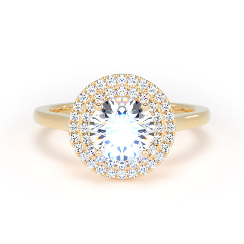 Round Diamond Engagement Ring, Plain Shoulder Double Halo | RHP02