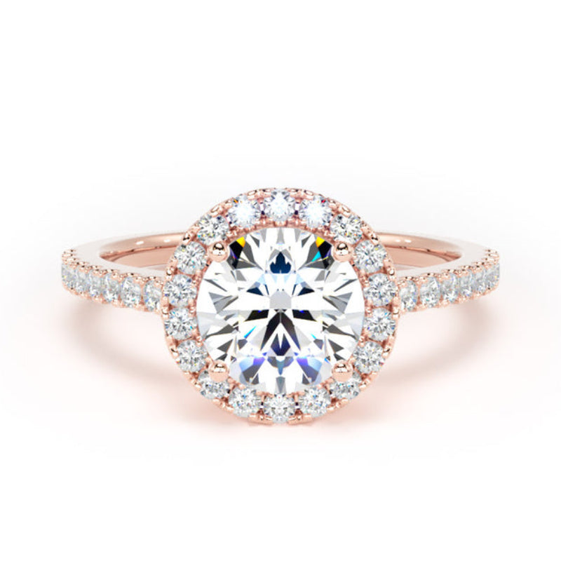Round Diamond Engagement Ring, Shoulder Set Halo | RHW01