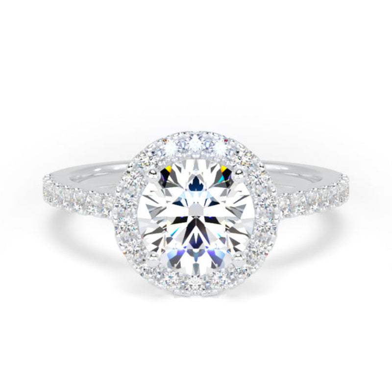 Round Diamond Engagement Ring, Shoulder Set Halo | RHW01