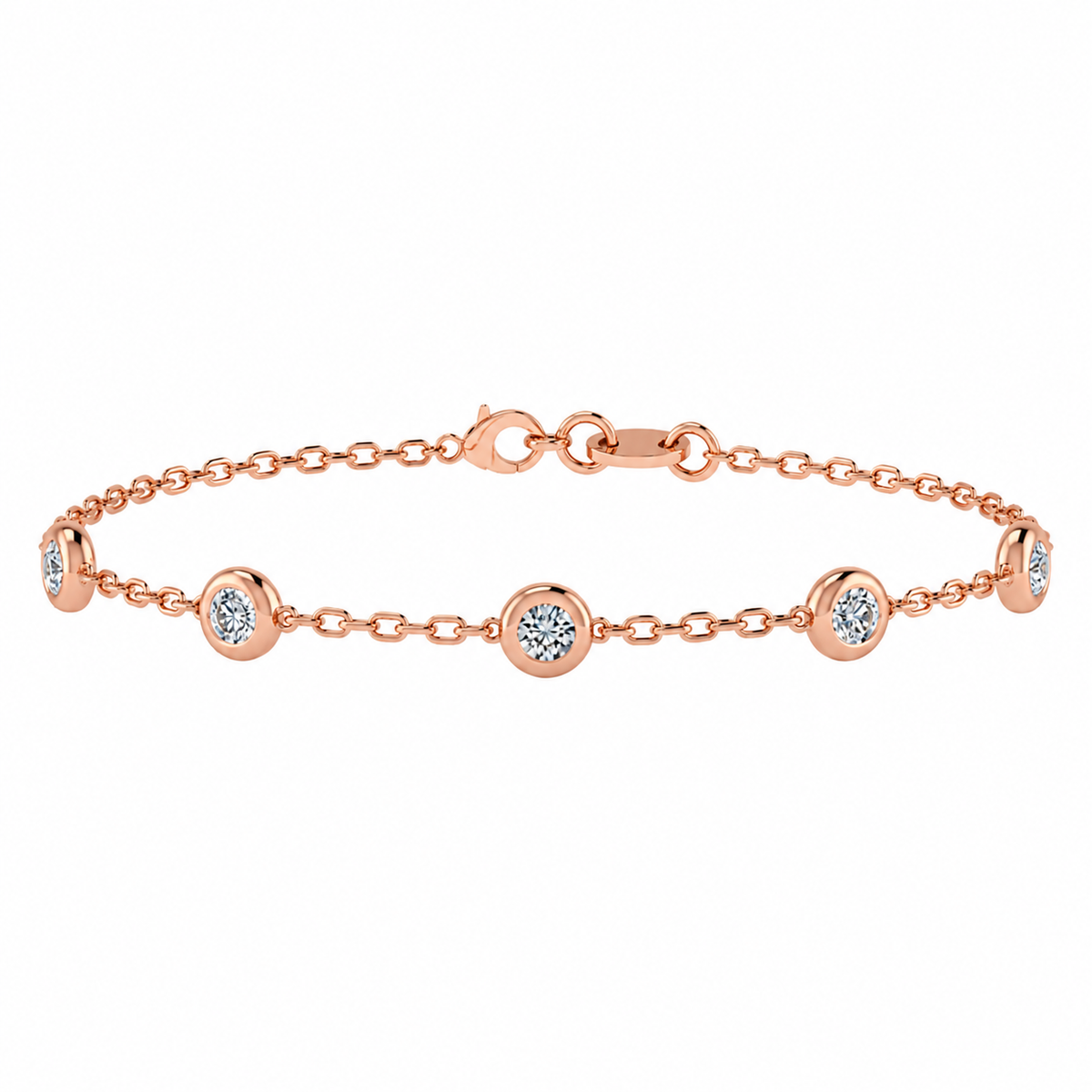Round Diamond Rose Gold Bracelet | Single Row Chain Bracelet, Rubover Set | BT1004
