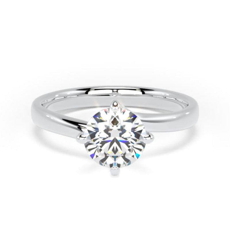 A classic solitaire engagement ring featuring a round brilliant-cut diamond set in a polished white gold or platinum band, shown on a clean white background.