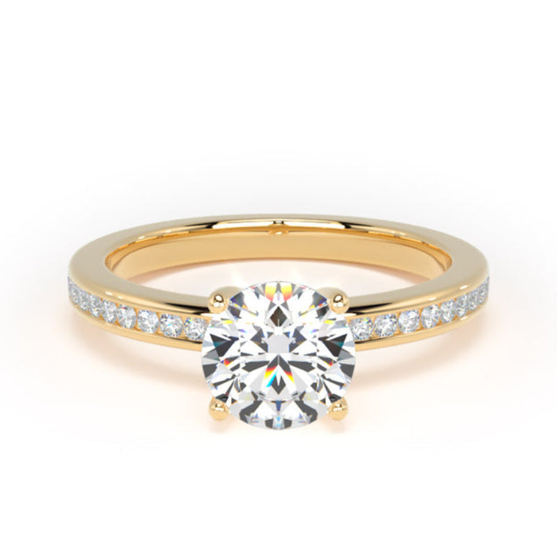 Round Diamond Yellow Gold Ring, Shoulder Set Crossover Head | LGR RSC01