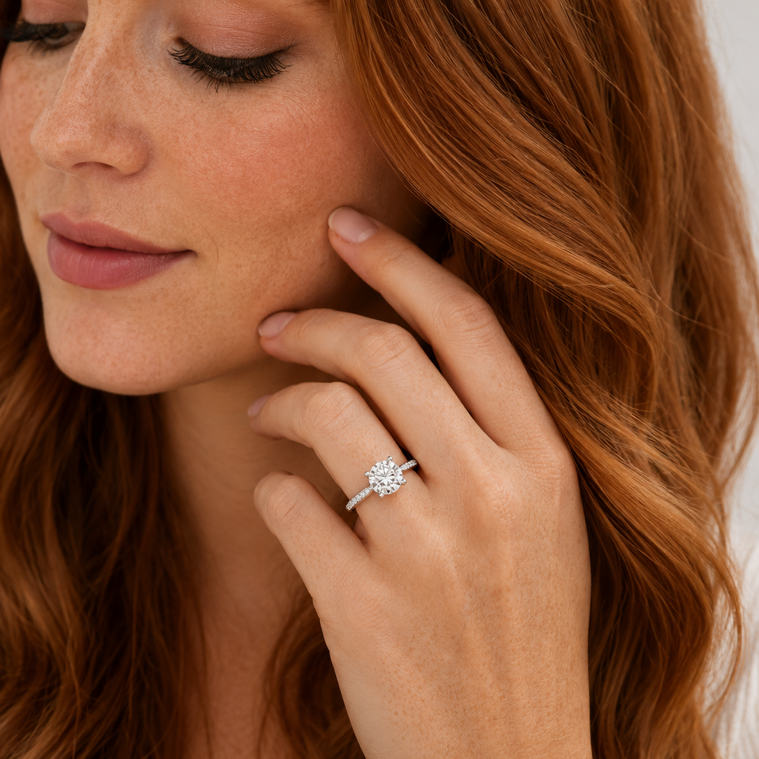Round Diamond Engagement Ring, Channel Shoulder Set Raised | RSC02