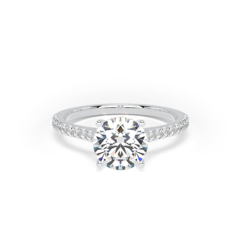 Round Shoulder Set White Gold Ring, Fishtail | RSF01 SMR
