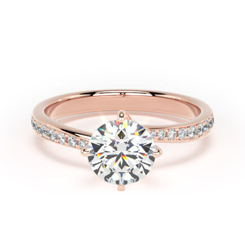 Round Diamond Rose Gold Ring, Twisted Grain Shoulder Set | LGR RSG03