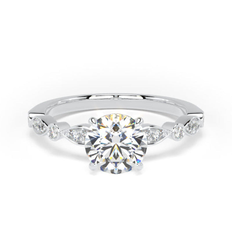 Round Diamond Engagement Ring, Fancy Diamond Shoulder Set | RSV01