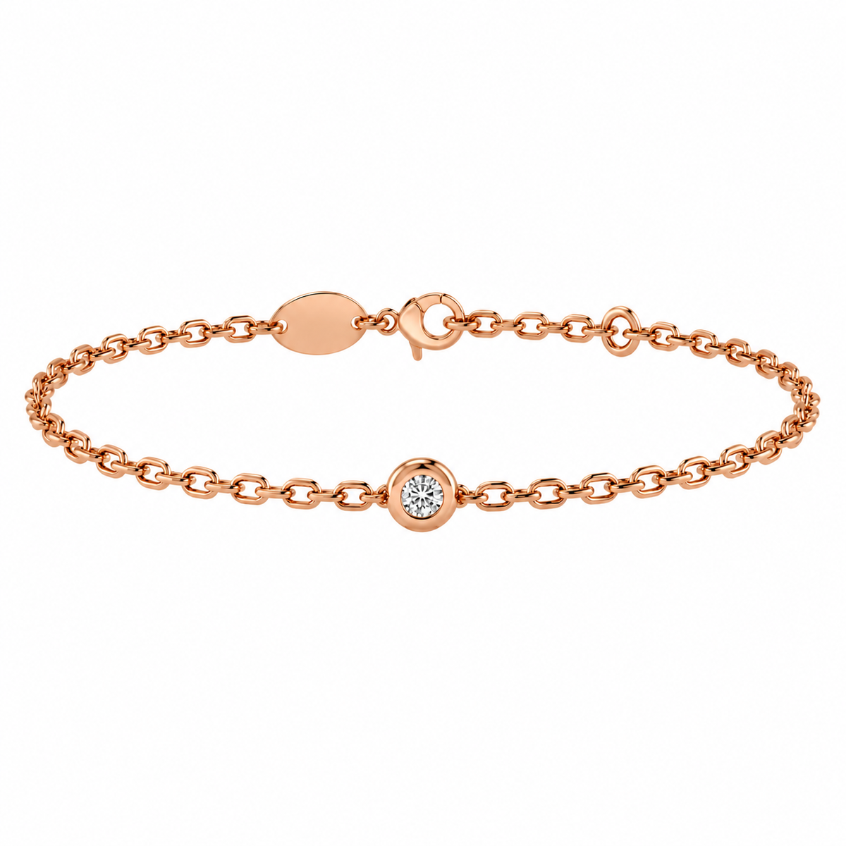 Round Diamond Rose Gold Bracelet | Single Row Chain Bracelet, Rubover Set | BT1003
