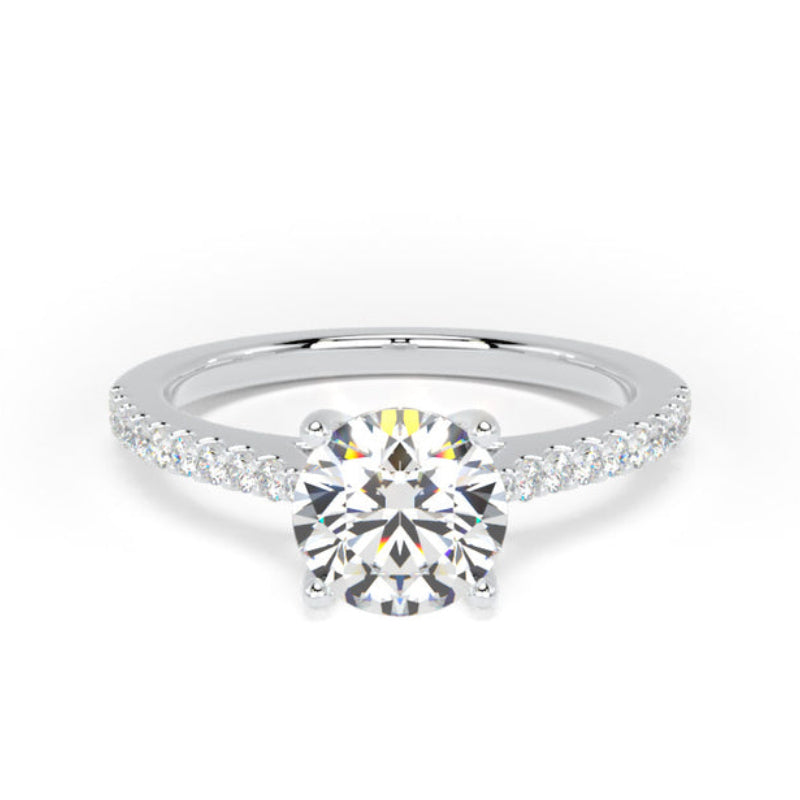 Round Diamond Engagement Ring, Scallop Shoulder Set | RSW01