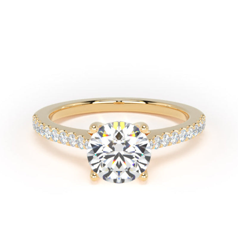 Round Diamond Engagement Ring, Scallop Shoulder Set | RSW01