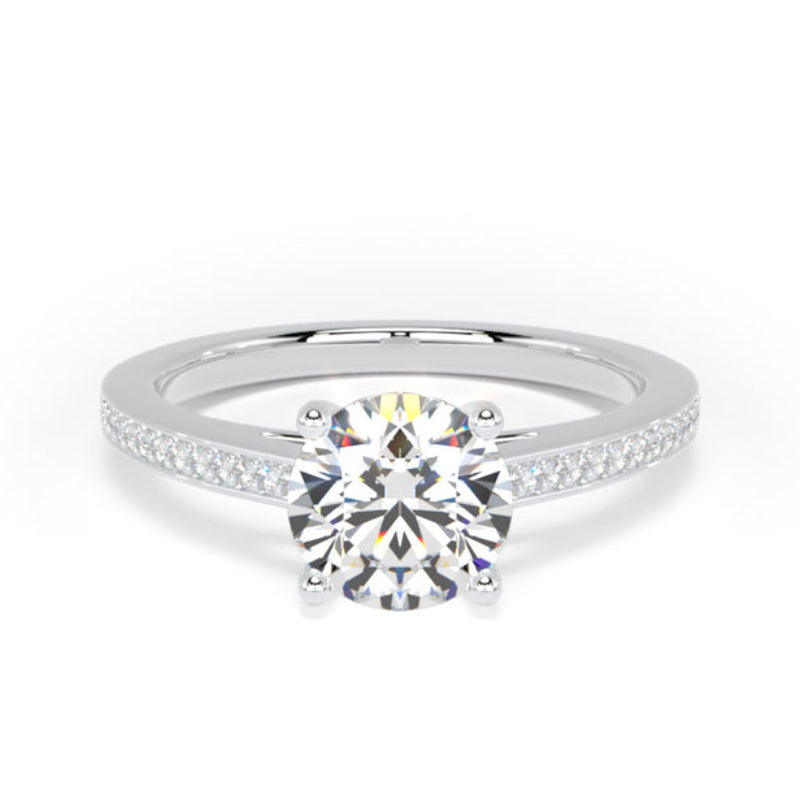 Round Diamond Engagement Ring, Grain Shoulder Set | RSG01