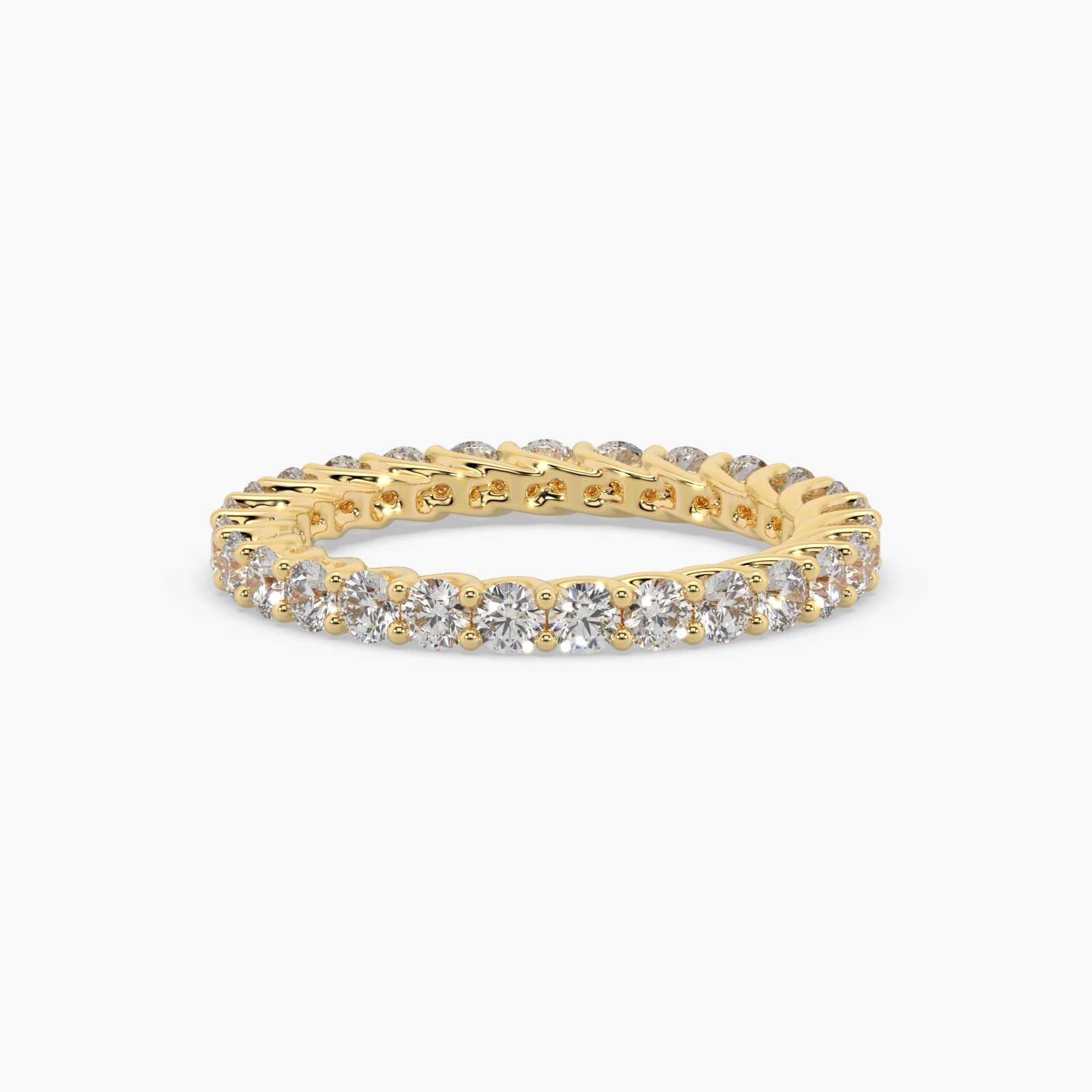 Round Diamond Yellow Gold Ring, Shared Claw Trellis Eternity Ring | ET1238