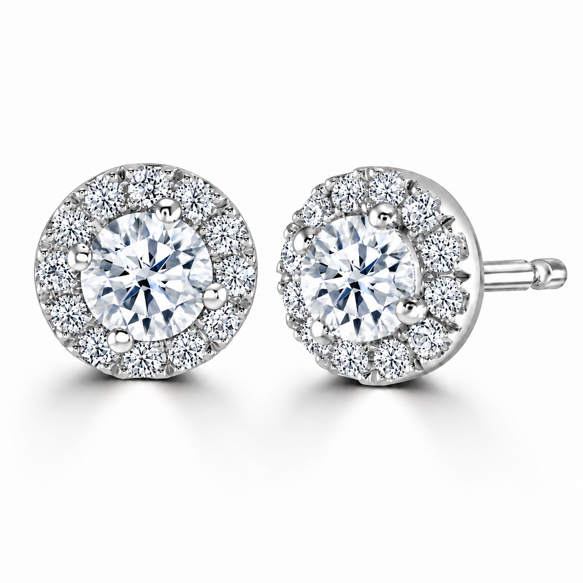 Round Diamond Halo Earrings in Platinum | RE100H1