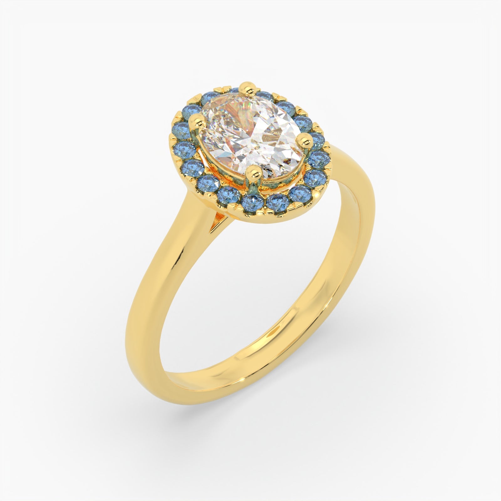 Oval Diamond Yellow Gold Ring, Peekaboo Diamond & Sapphire Halo | OHP02SA LGO