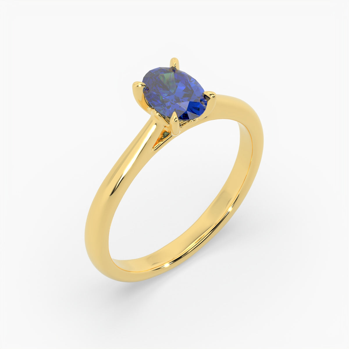 Oval Blue Sapphire Yellow Gold Engagement Ring, Lotus Cathedral Solitaire | RX10001SA