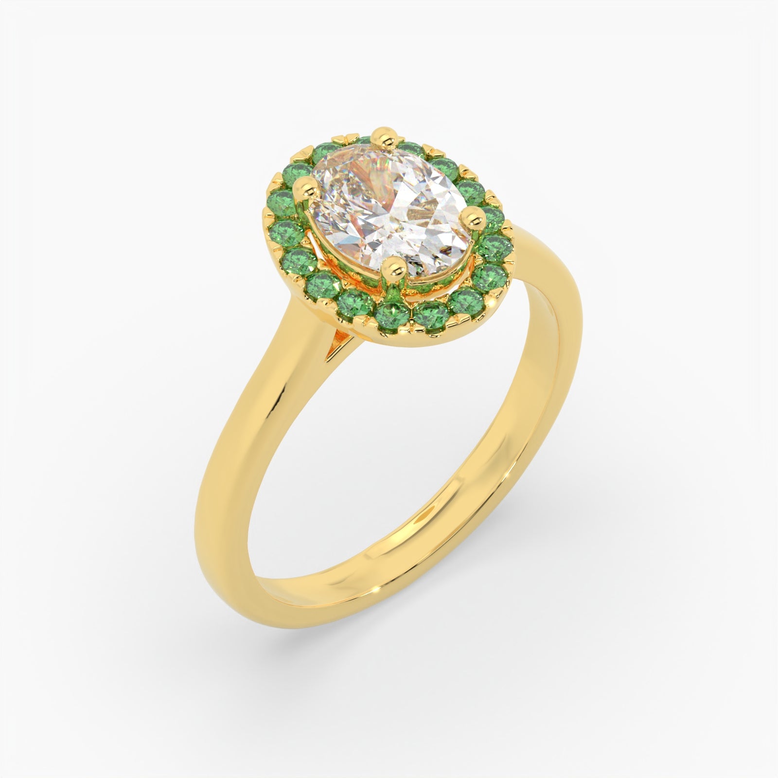 Oval Diamond Yellow Gold Ring, Peekaboo Diamond & Emerald Halo | OHP02EM SMO