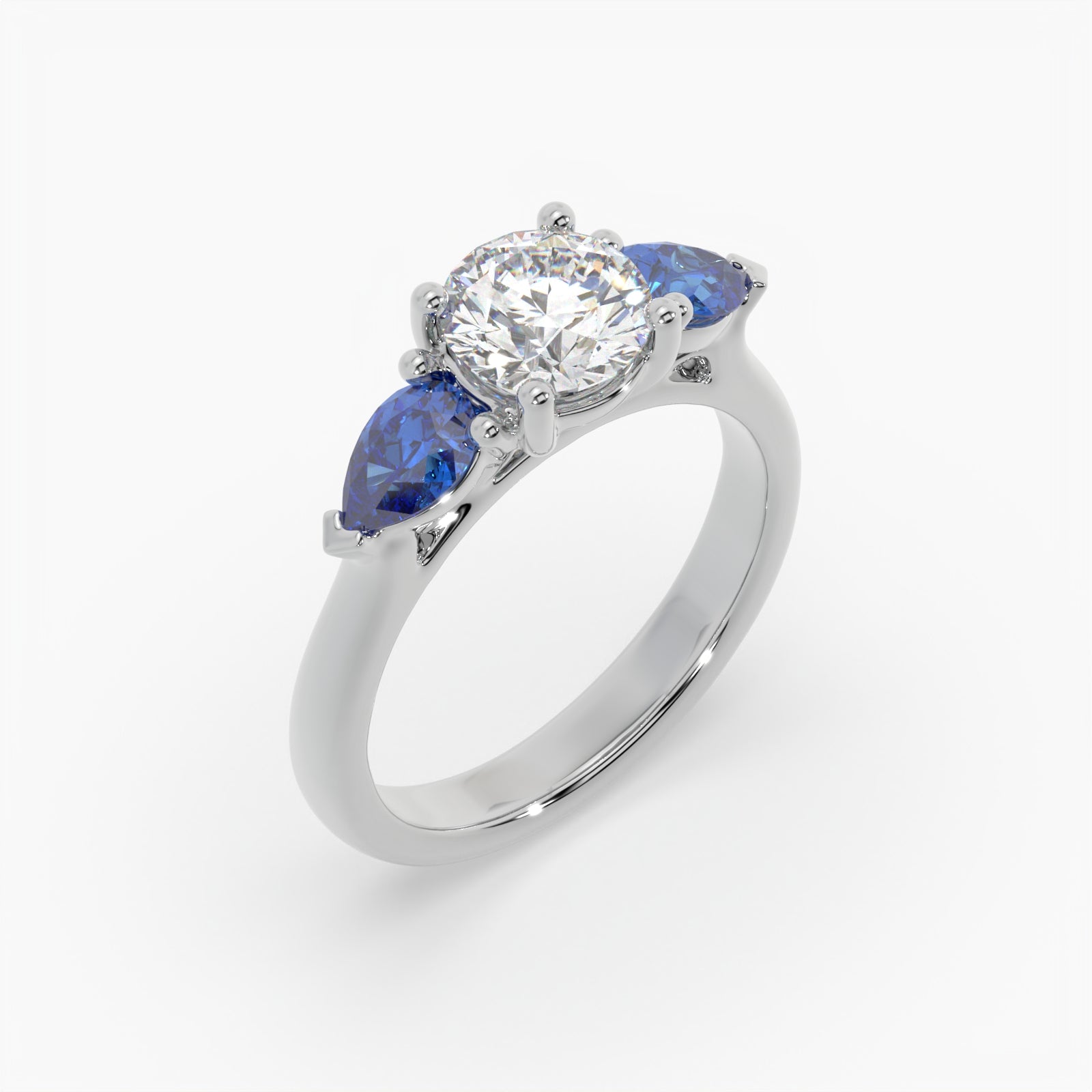 Round & Pear Blue Sapphire Platinum Ring, Claw Set Trilogy | SMR RX4831SA