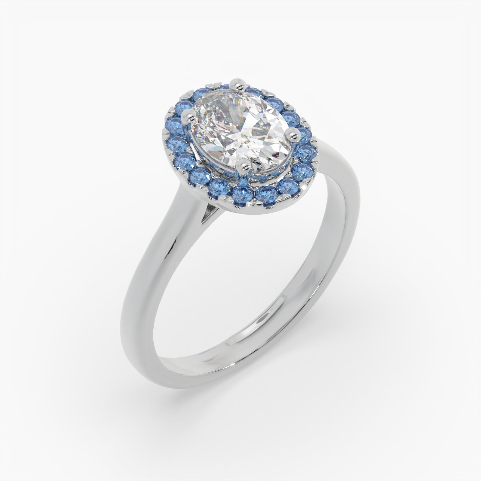 Oval Diamond Platinum Ring, Peekaboo Diamond & Sapphire Halo | OHP02SA SMO