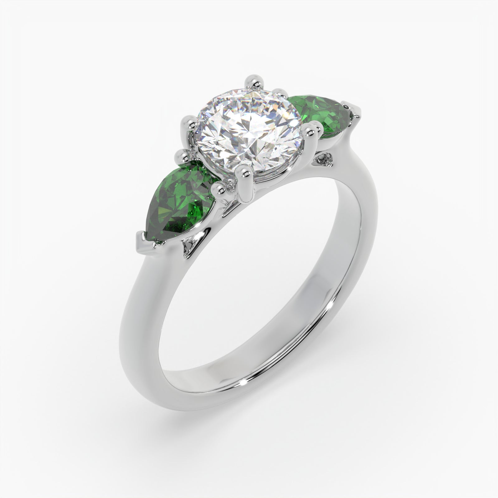 Round & Pear Emerald Platinum Ring, Claw Set Trilogy | LGR RX4831EM