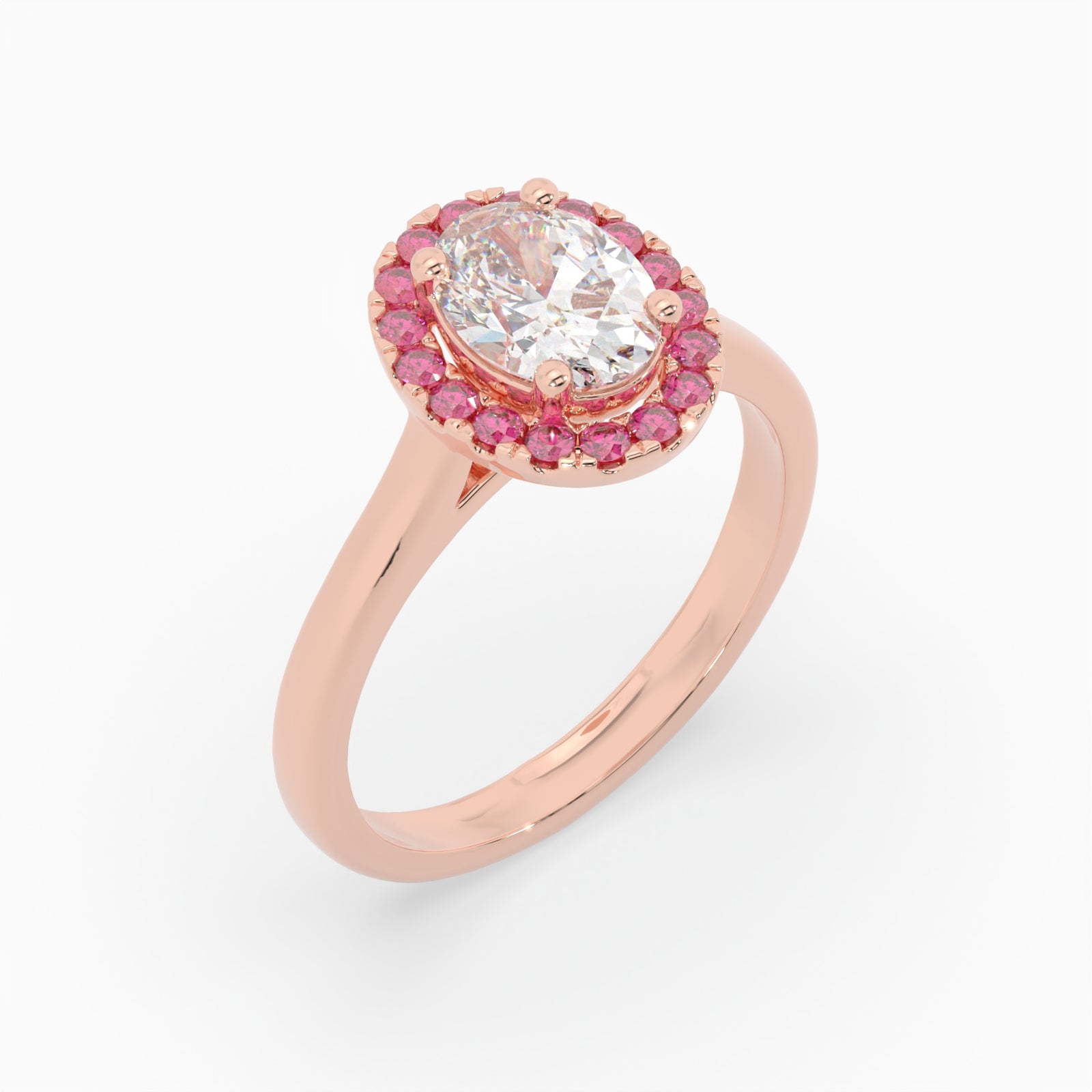 Oval Diamond Rose Gold Ring, Peekaboo Diamond & Ruby Halo | OHP02RU SMO