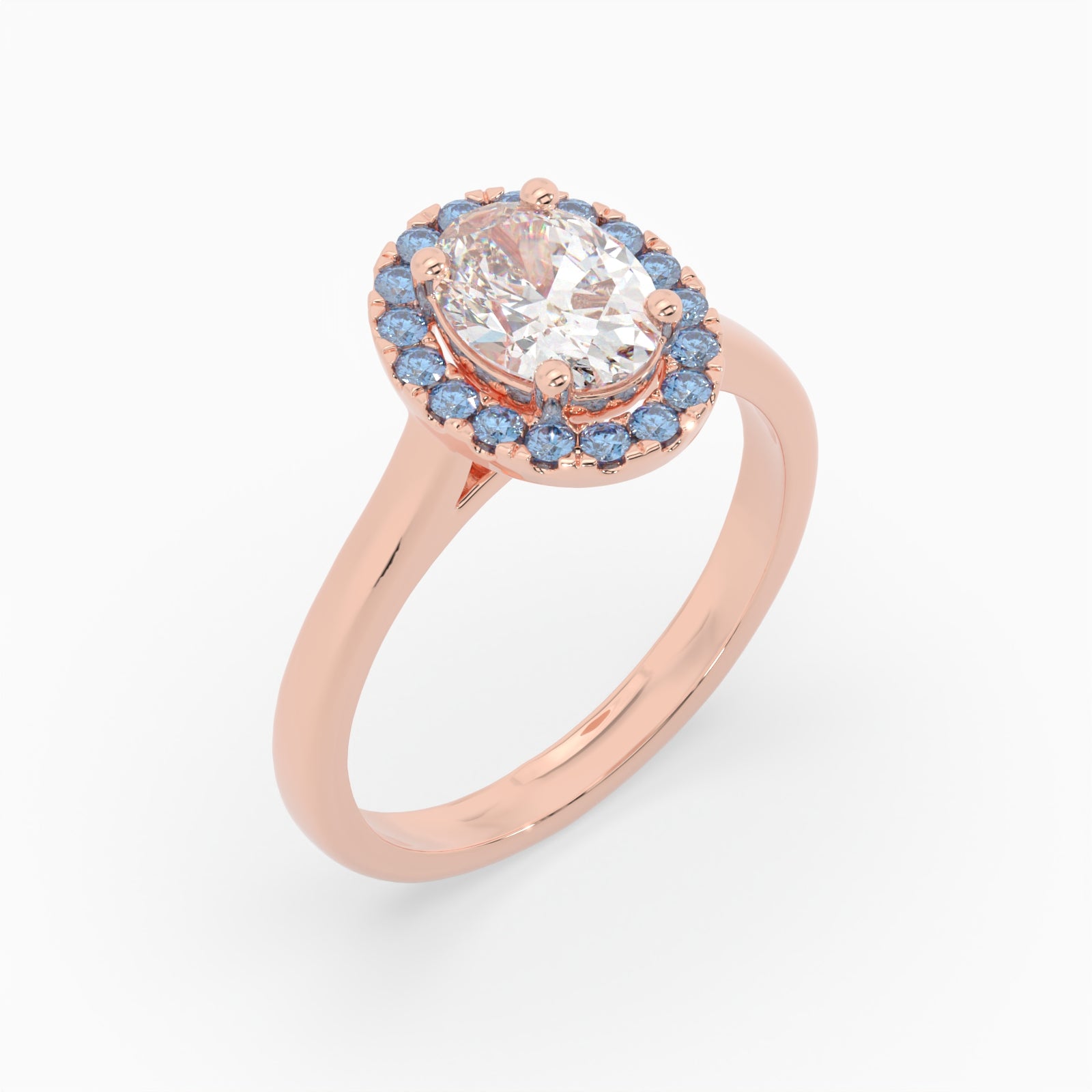 Oval Diamond Rose Gold Ring, Peekaboo Diamond & Sapphire Halo | OHP02SA LGO