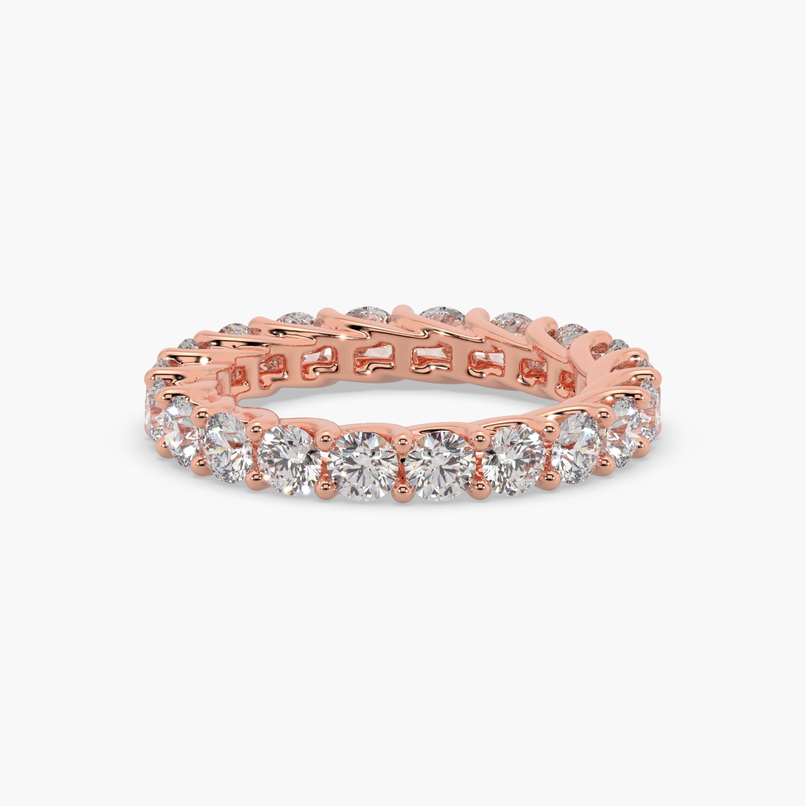 Round Diamond Rose Gold Ring, Shared Claw Trellis Eternity Ring | ET1238
