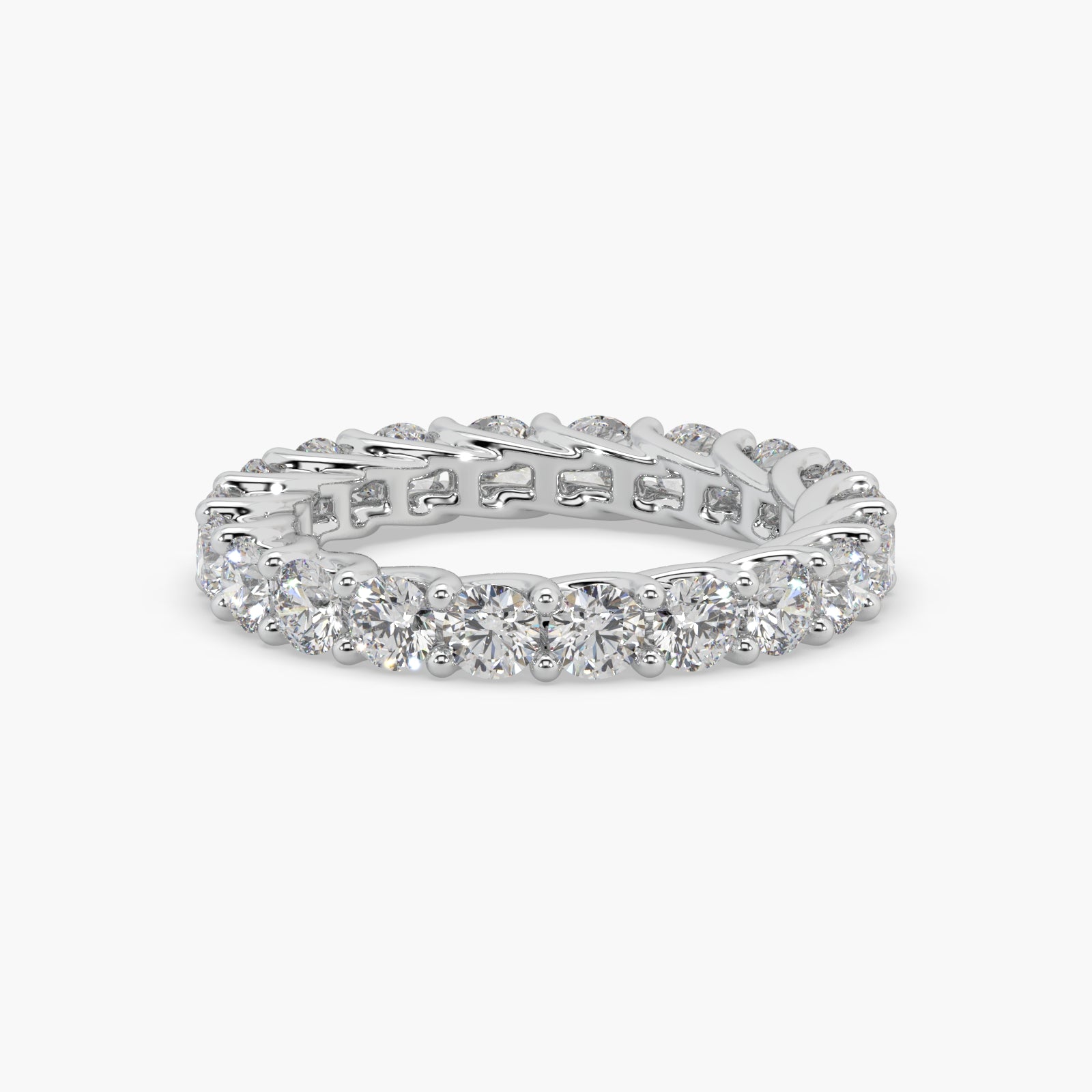Round Diamond White Gold Ring, Shared Claw Trellis Eternity Ring | ET1238