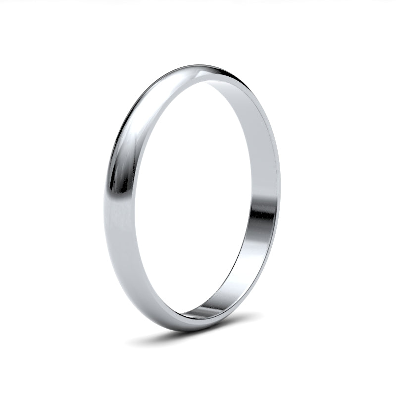 Ladies D-Shape White Gold Band