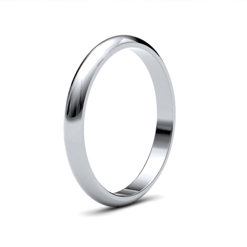 Ladies D-Shape White Gold Band