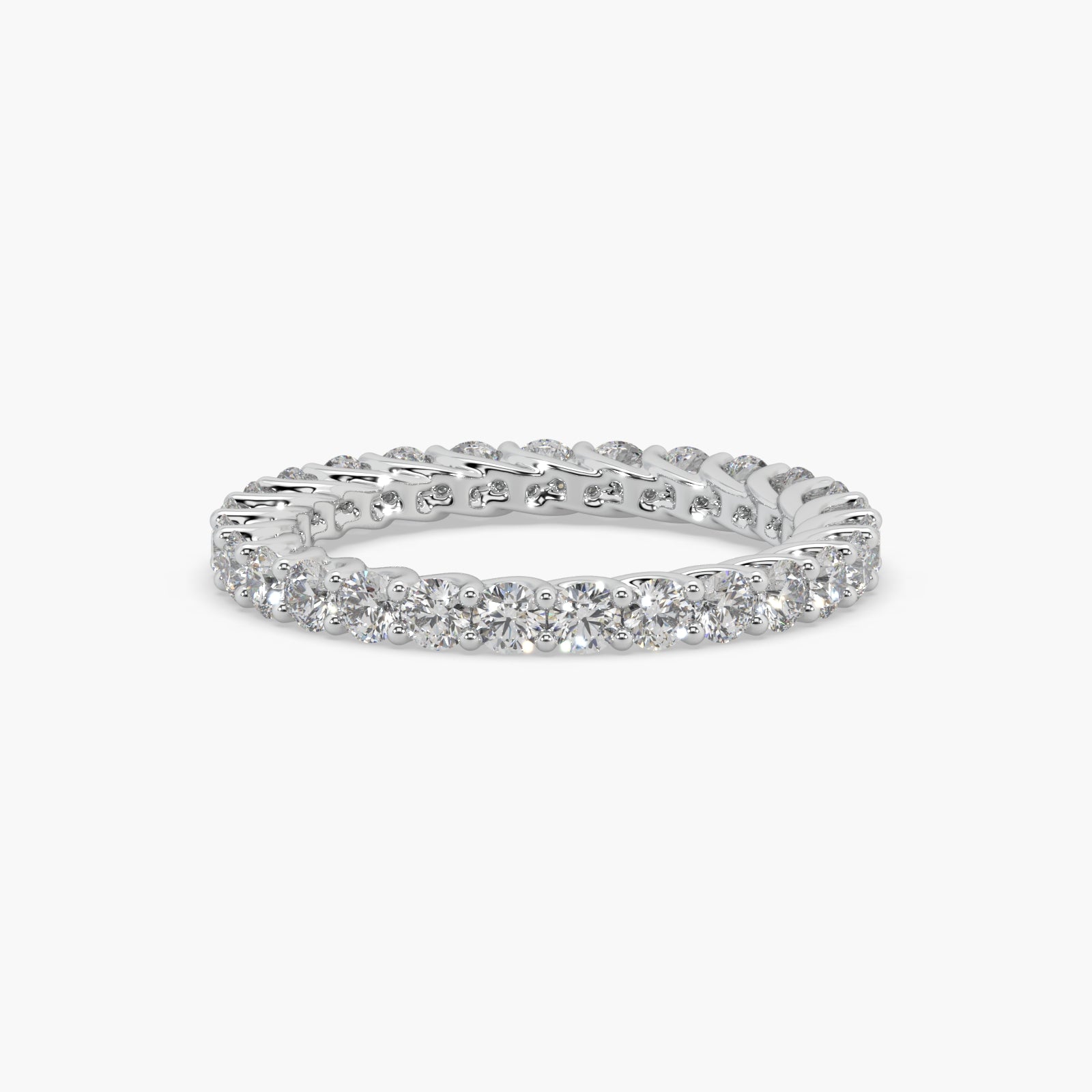 Round Diamond White Gold Ring, Shared Claw Trellis Eternity Ring | ET1238