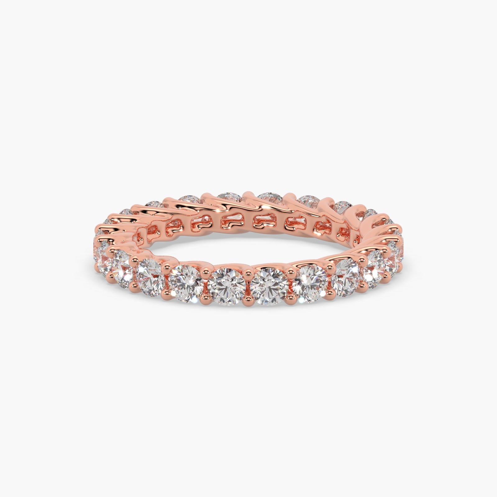 Round Diamond Rose Gold Ring, Shared Claw Trellis Eternity Ring | ET1238