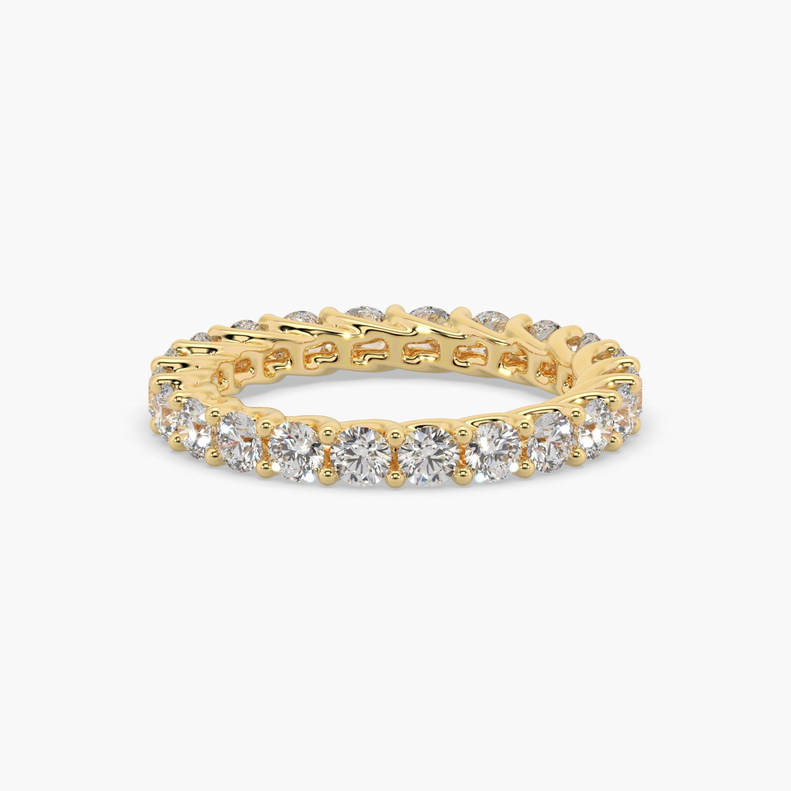 Round Diamond Yellow Gold Ring, Shared Claw Trellis Eternity Ring | ET1238