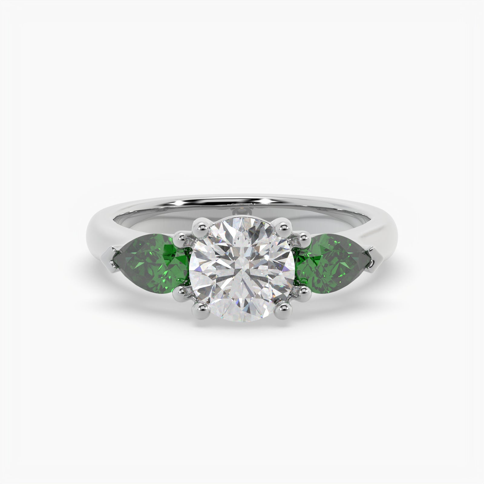 Round & Pear Emerald Platinum Ring, Claw Set Trilogy | LGR RX4831EM