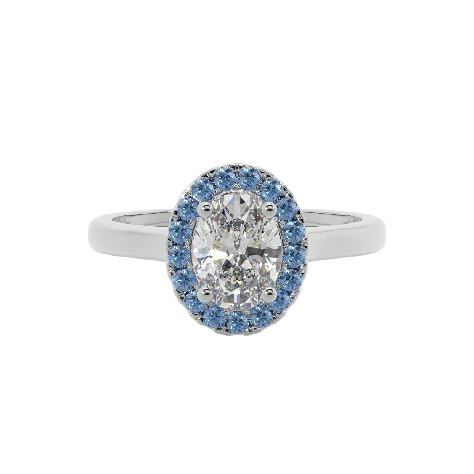 Oval Diamond Platinum Ring, Peekaboo Diamond & Sapphire Halo | OHP02SA SMO
