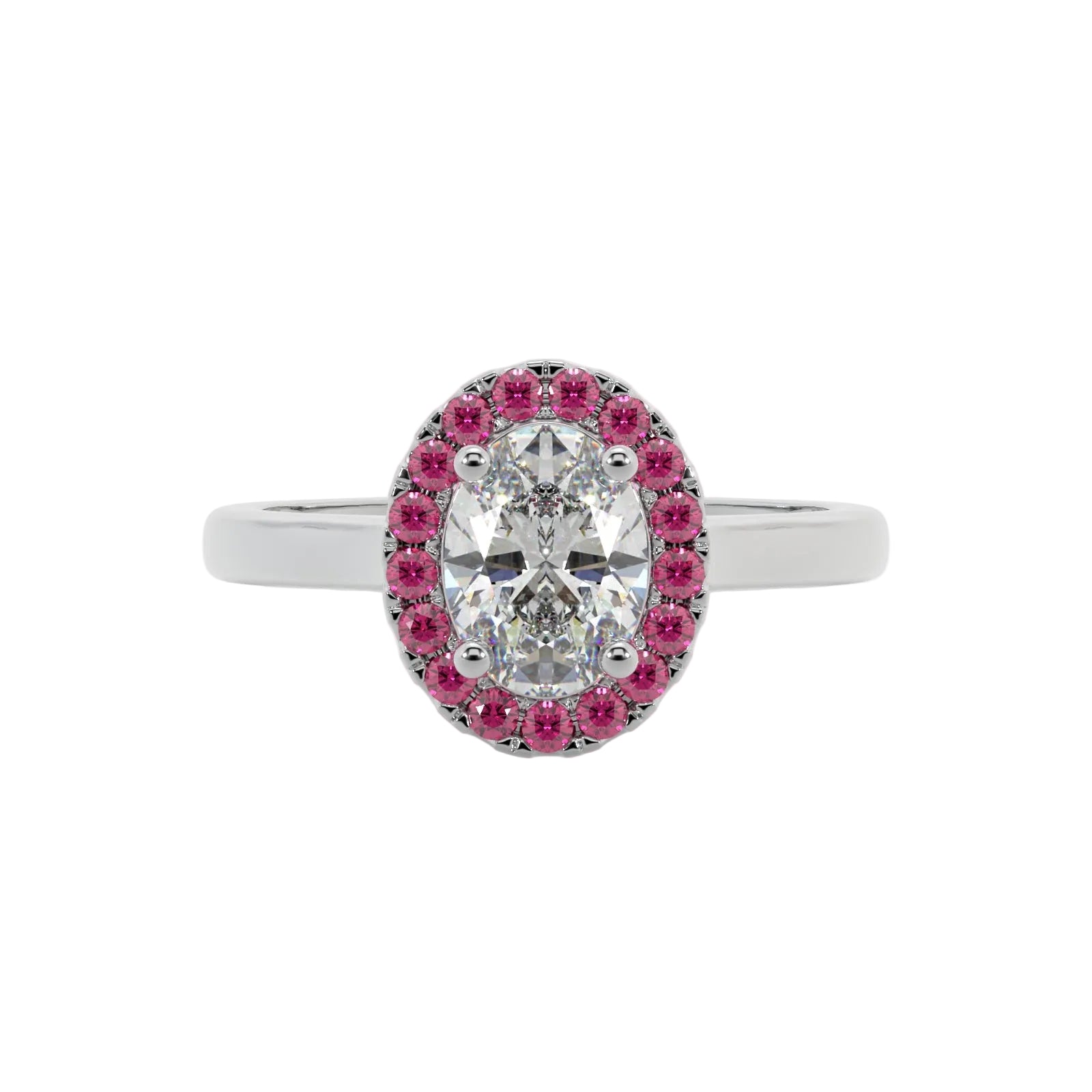 Oval Diamond White Gold Ring, Peekaboo Diamond & Ruby Halo | OHP02RU LGO