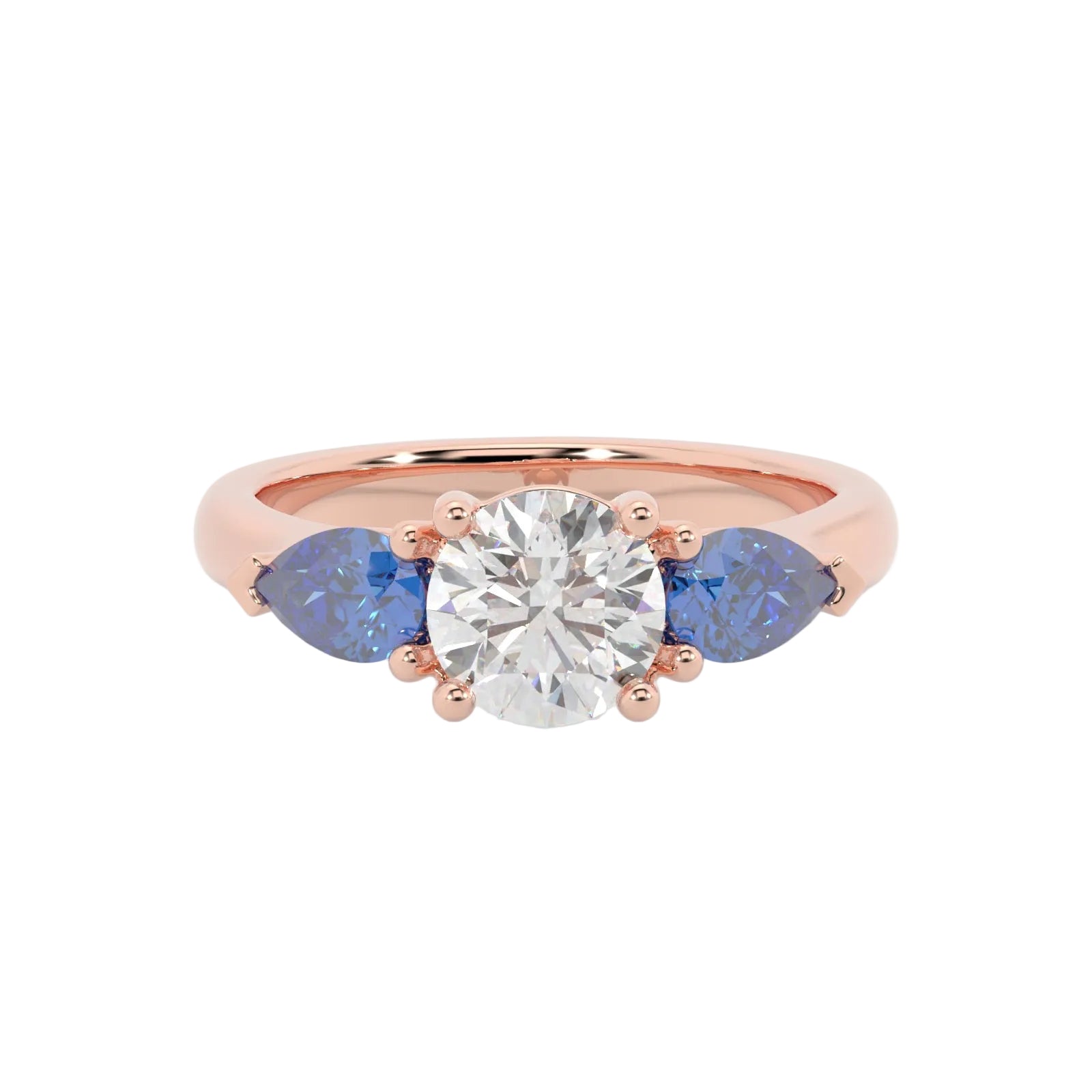 Round & Pear Blue Sapphire Engagement Ring, Claw Set Trilogy | RX4831SA