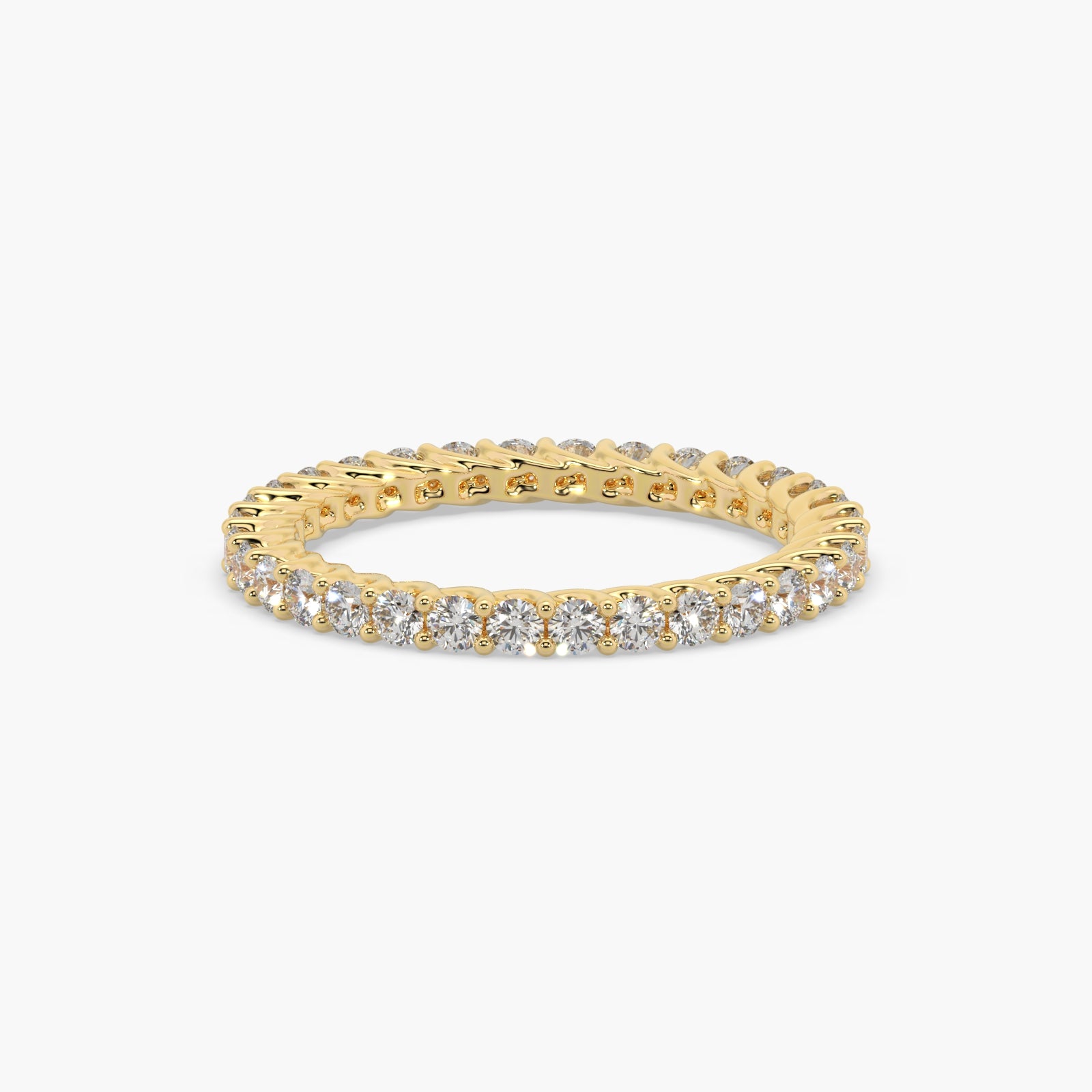 Round Diamond Yellow Gold Ring, Shared Claw Trellis Eternity Ring | ET1238