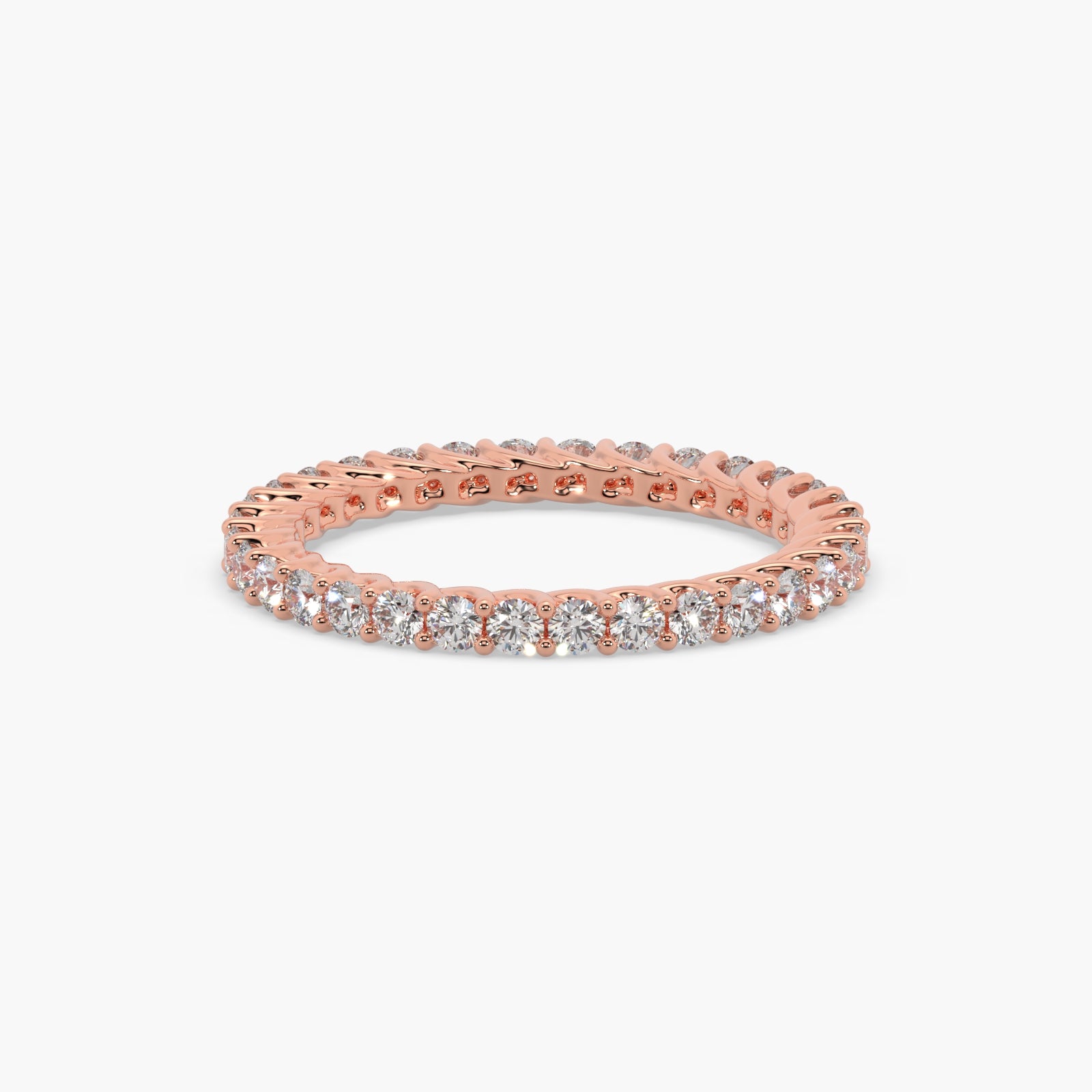Round Diamond Rose Gold Ring, Shared Claw Trellis Eternity Ring | ET1238