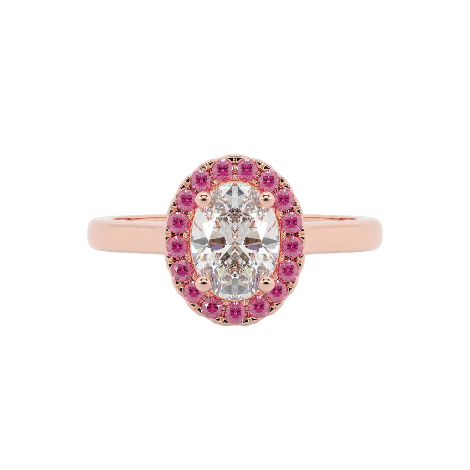 Oval Diamond Rose Gold Ring, Peekaboo Diamond & Ruby Halo | OHP02RU SMO