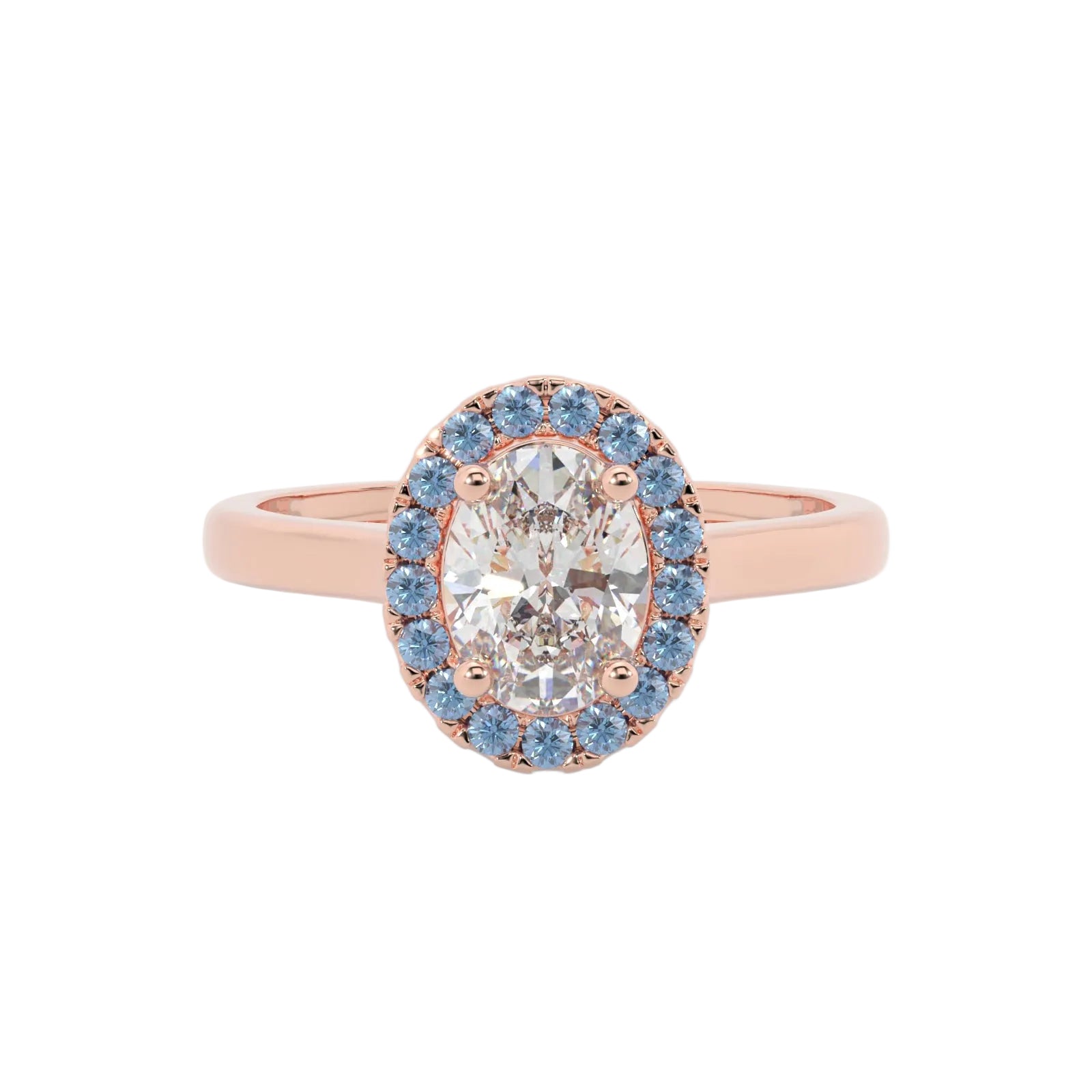Oval Diamond Engagement Ring, Peekaboo Diamond & Sapphire Halo | OHP02SA