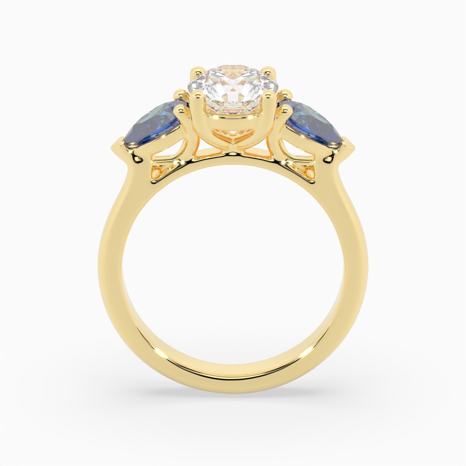 Round & Pear Blue Sapphire Yellow Gold Ring, Claw Set Trilogy | SMR RX4831SA