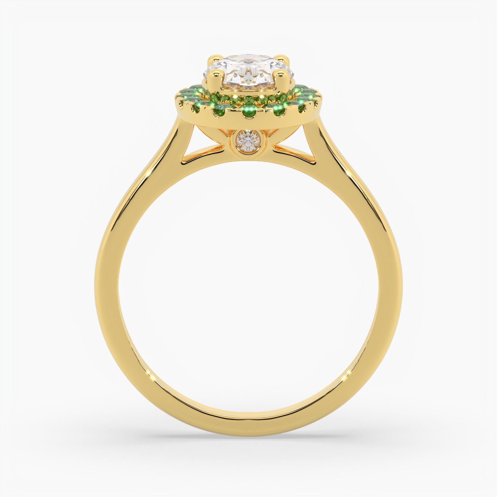 Oval Diamond Yellow Gold Ring, Peekaboo Diamond & Emerald Halo | OHP02EM SMO