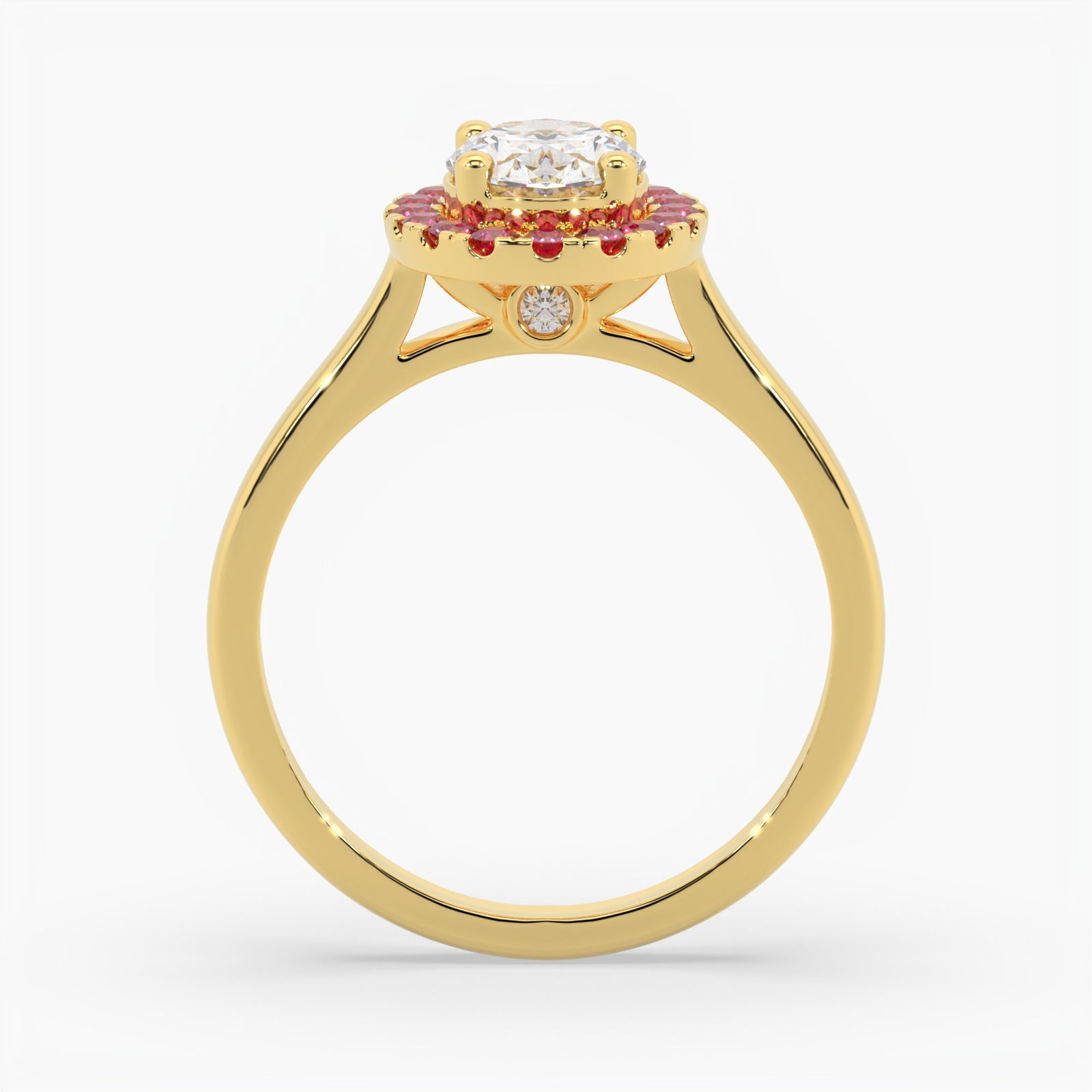 Oval Diamond Yellow Gold Ring, Peekaboo Diamond & Ruby Halo | OHP02RU LGO