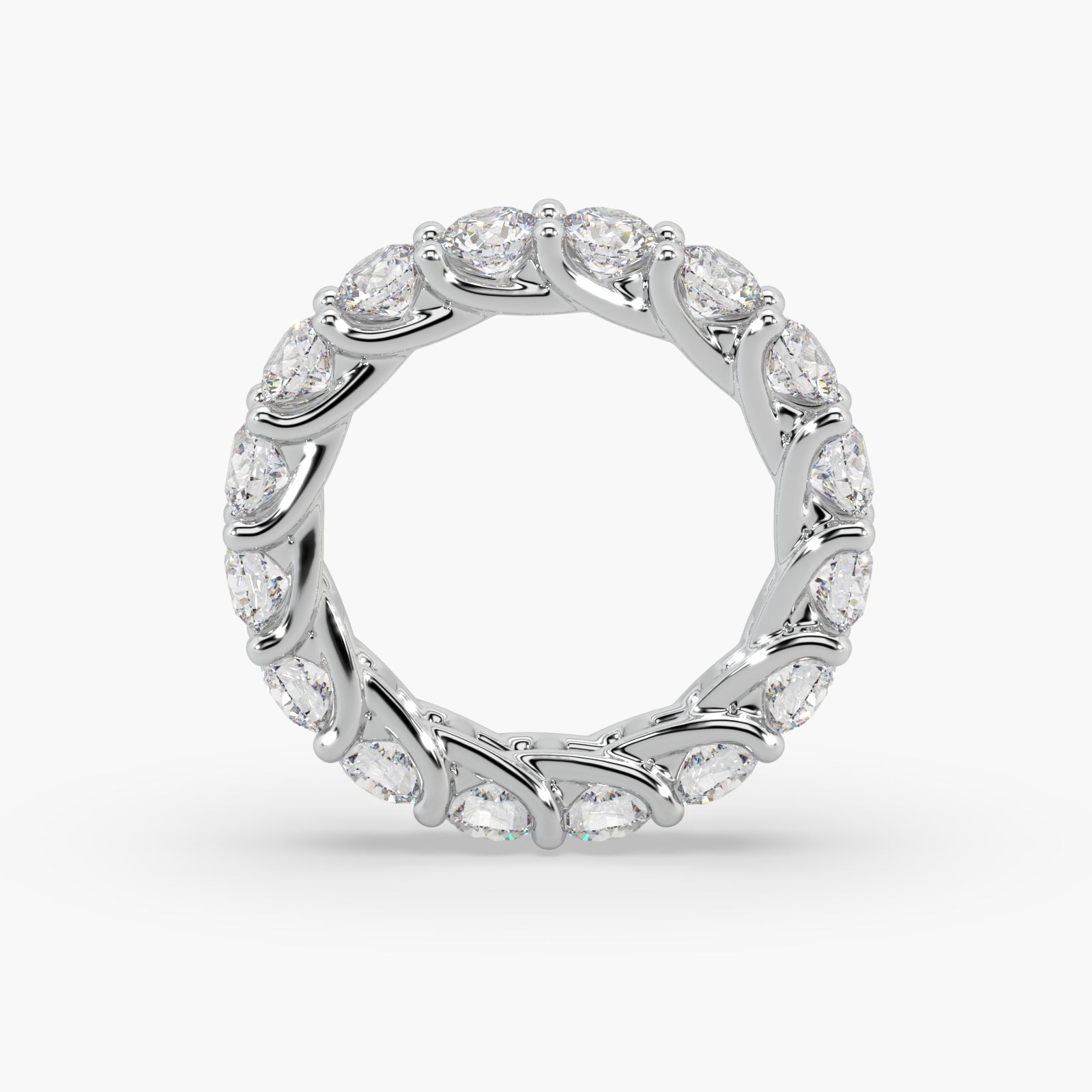 Round Diamond White Gold Ring, Shared Claw Trellis Eternity Ring | ET1238