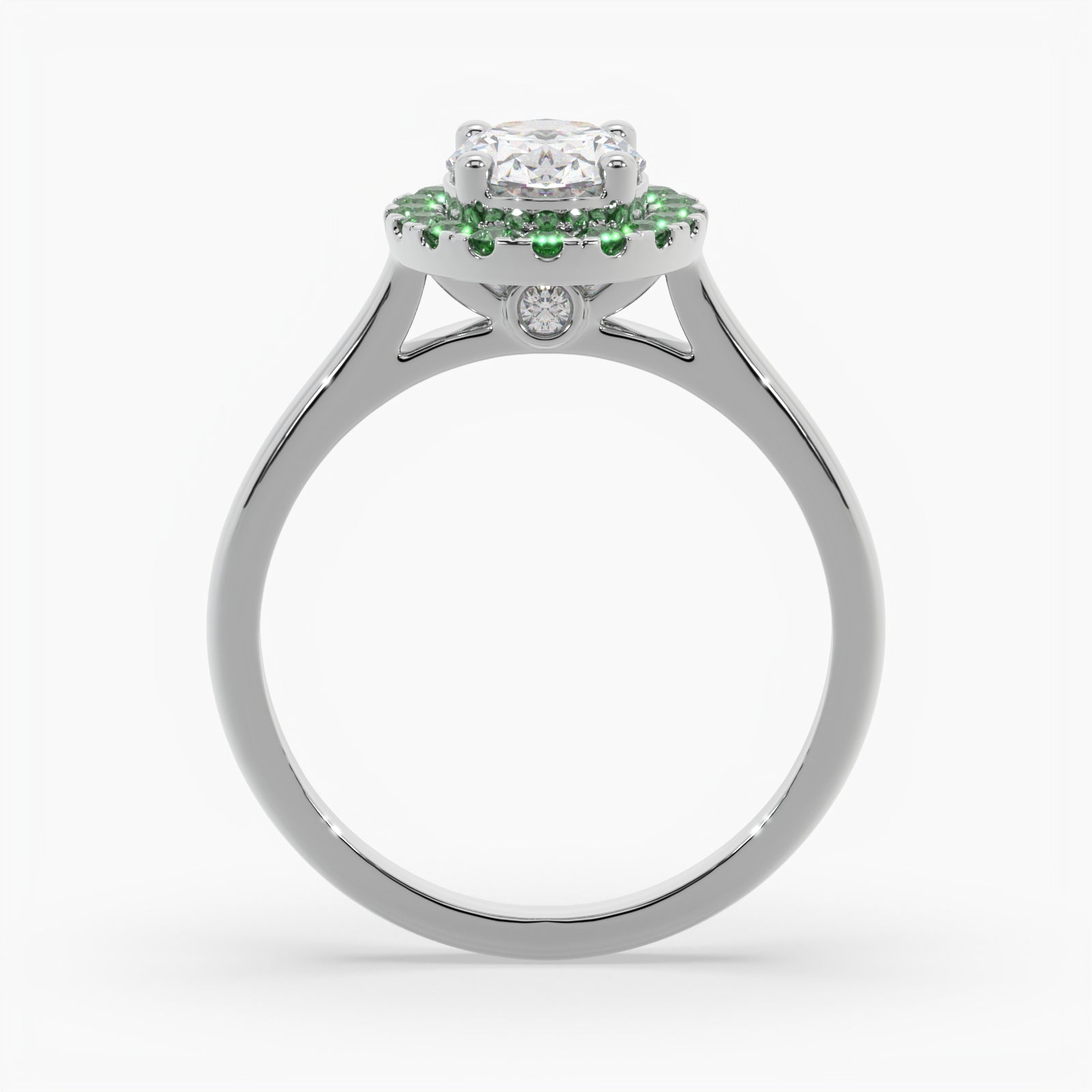 Oval Diamond White Gold Ring, Peekaboo Diamond & Emerald Halo | OHP02EM SMO