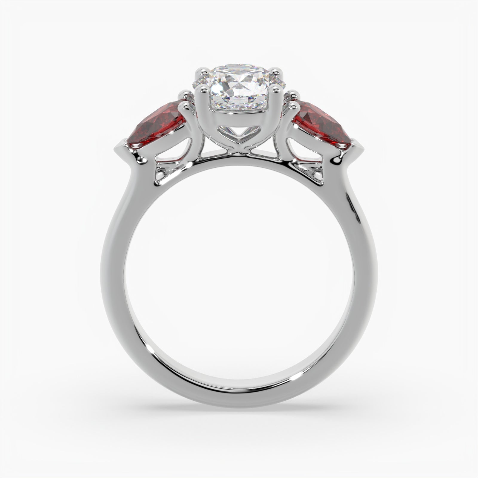Round & Pear Ruby Platinum Ring, Claw Set Trilogy | SMR RX4831RU